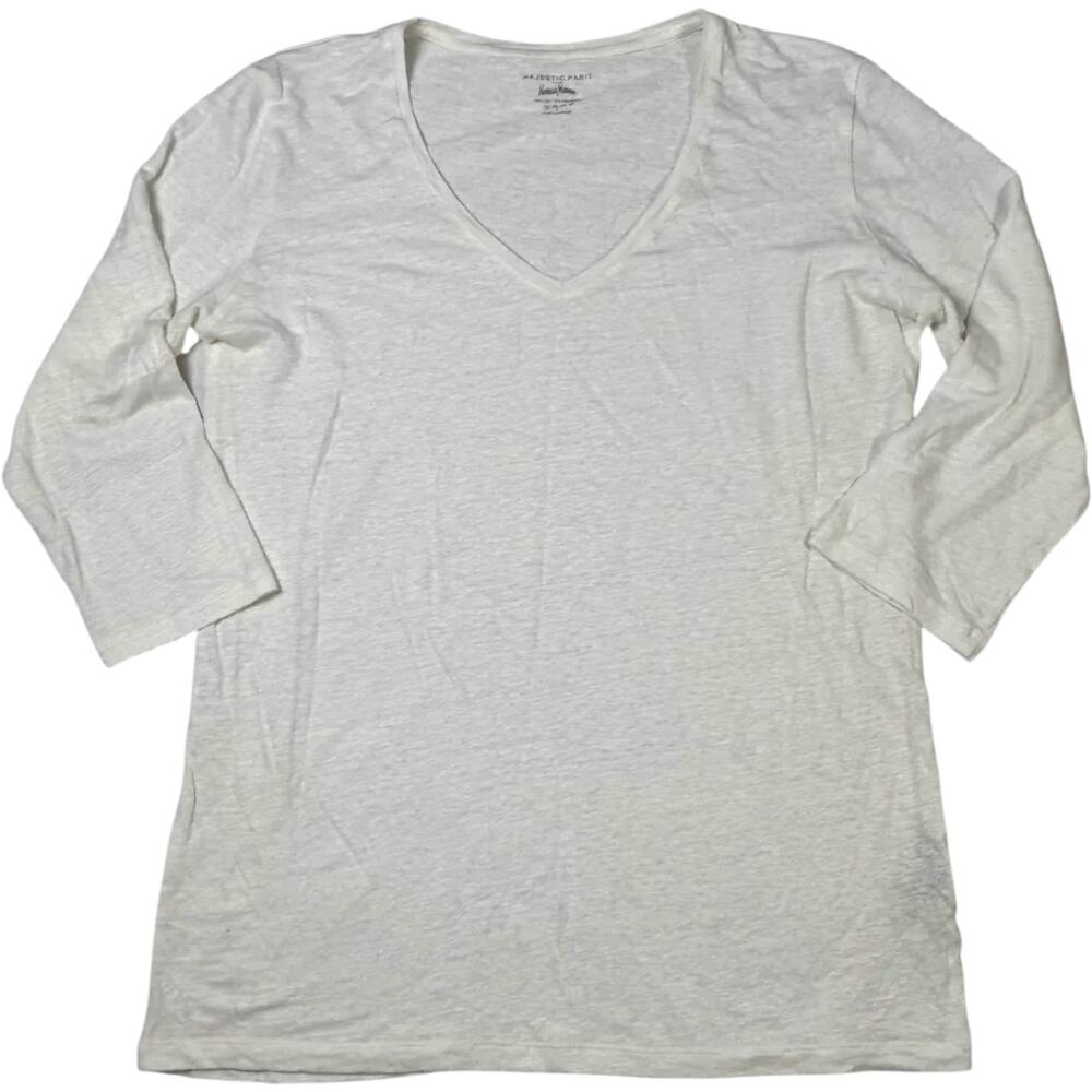 Majestic Paris Neiman Marcus Linen V Neck Tee Women's Size 2 Ivory Stretch